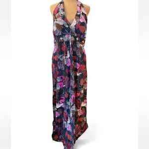 Elegant Multicolor Halter Empire Waist Maxi Dress Y2K 90s